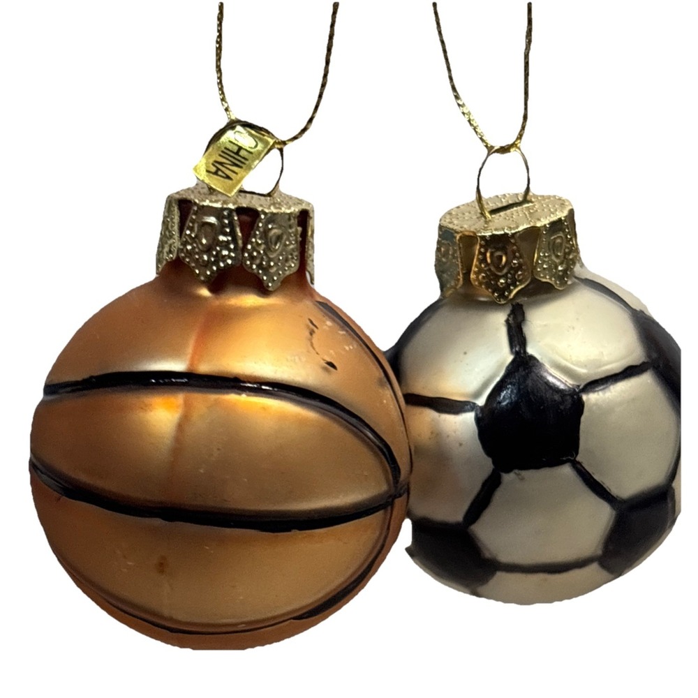 Glass Blown 2" Mini Ornaments Soccer Ball And Basketball - Picture 2 of 4